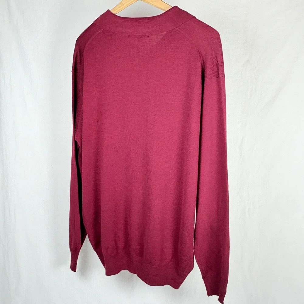 Tuscany Le Collezioni Mens Fine Italian Merino Wool Polo Sweater Burgundy L